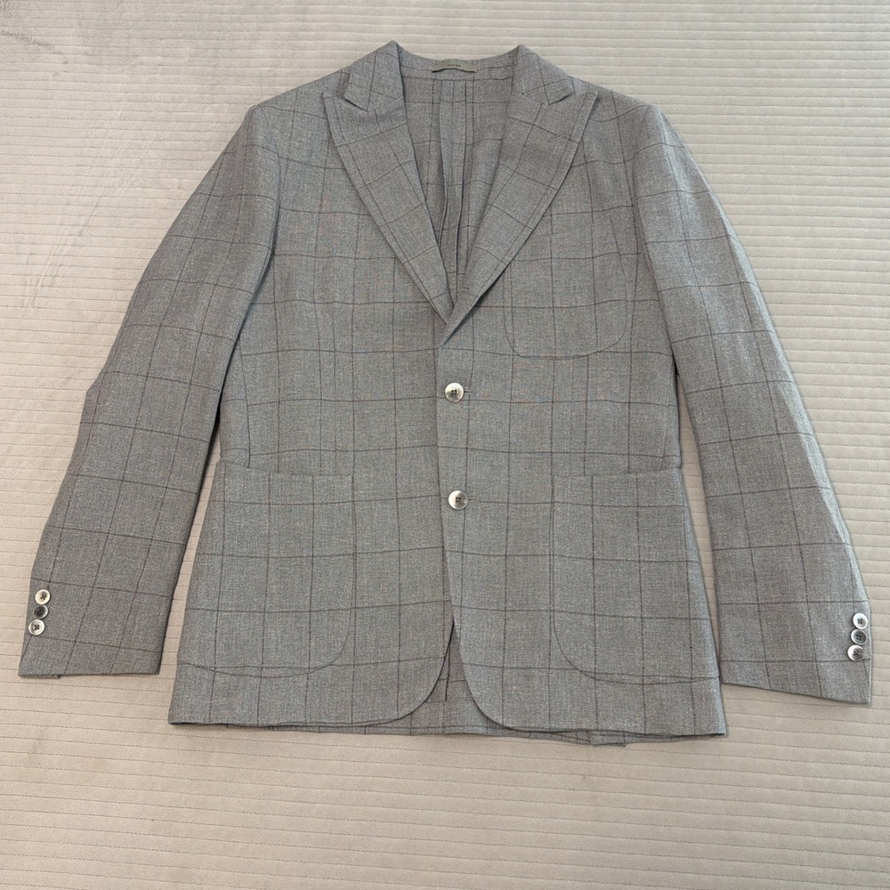 BOGLIOLI DOVER Tailored Jacket 50R Plaid Gray Cotton Linen Blend - Picture 2 of 10